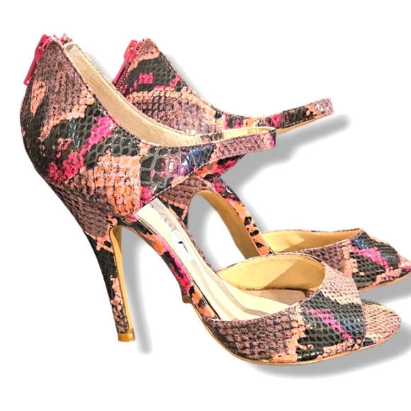 Snakeskin print strappy heels - Picture 1 of 7